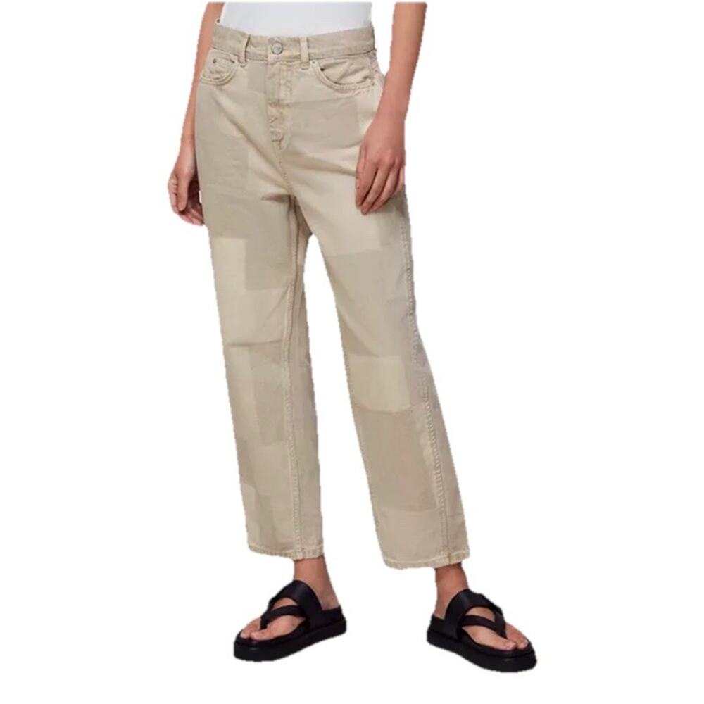 Whistles Tan Patchwork Boyfriend Jean size 29 High Rise Relaxed Khaki Af16